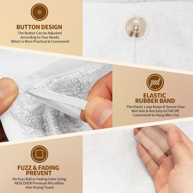 NEXCOVER Hair Towel Microfiber, 2 Pack White 9.8 inch X 25.5 inch Hair Wrap,Ultra Absorbent Hair Turbans,Fast Drying Head Towels for Women Wet Hair,Long,Curly,Thick,Frizzy Hair - Image 3